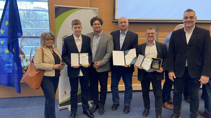 Majorosné Szabó Anita (balról), Malahov Kirill, Sajgó László, Kegyes Jenő, Gecsei László és Deák-Bárdos Mihály a Magyar Sport Házában.